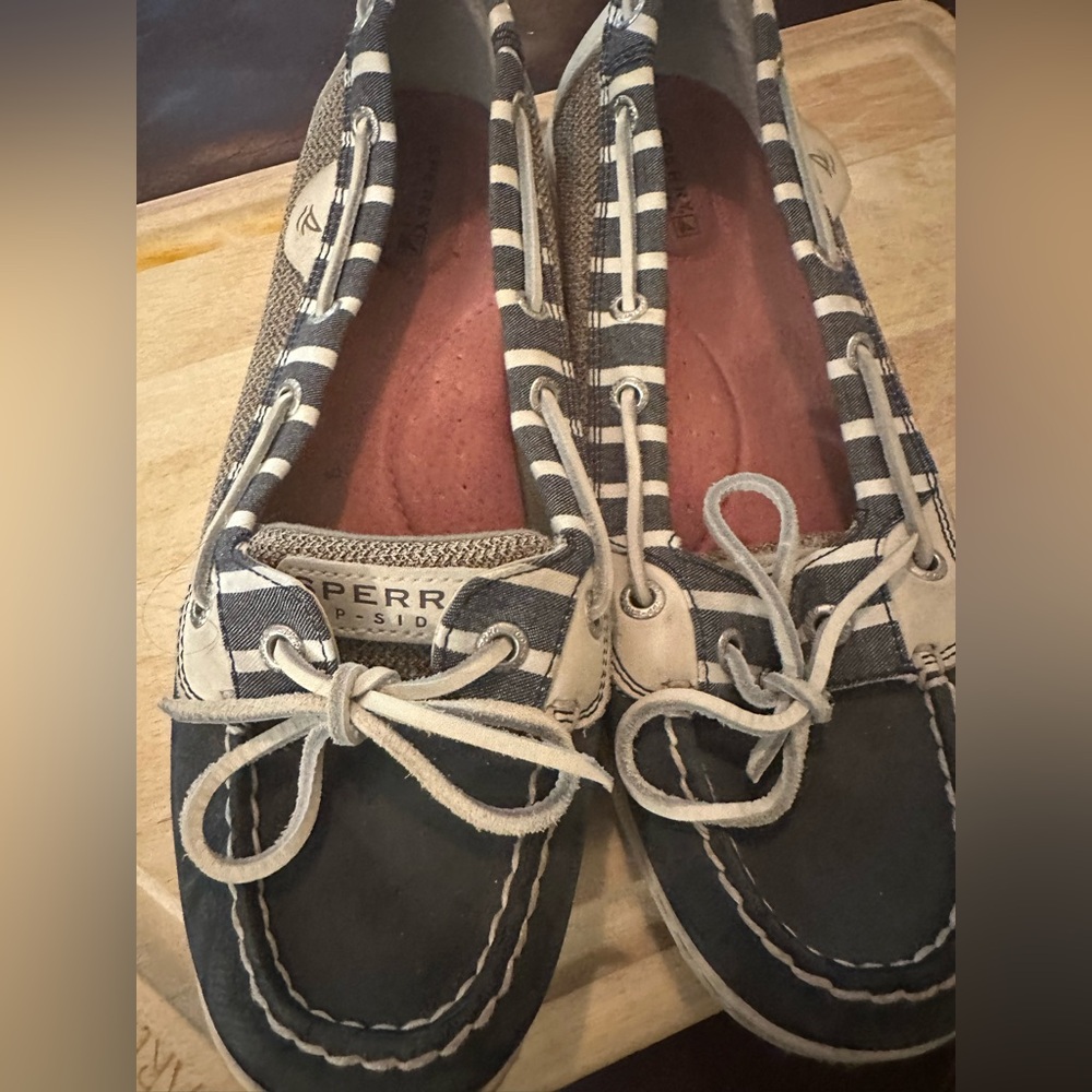 Sperry Women's Striped Navy and Cream Loafers